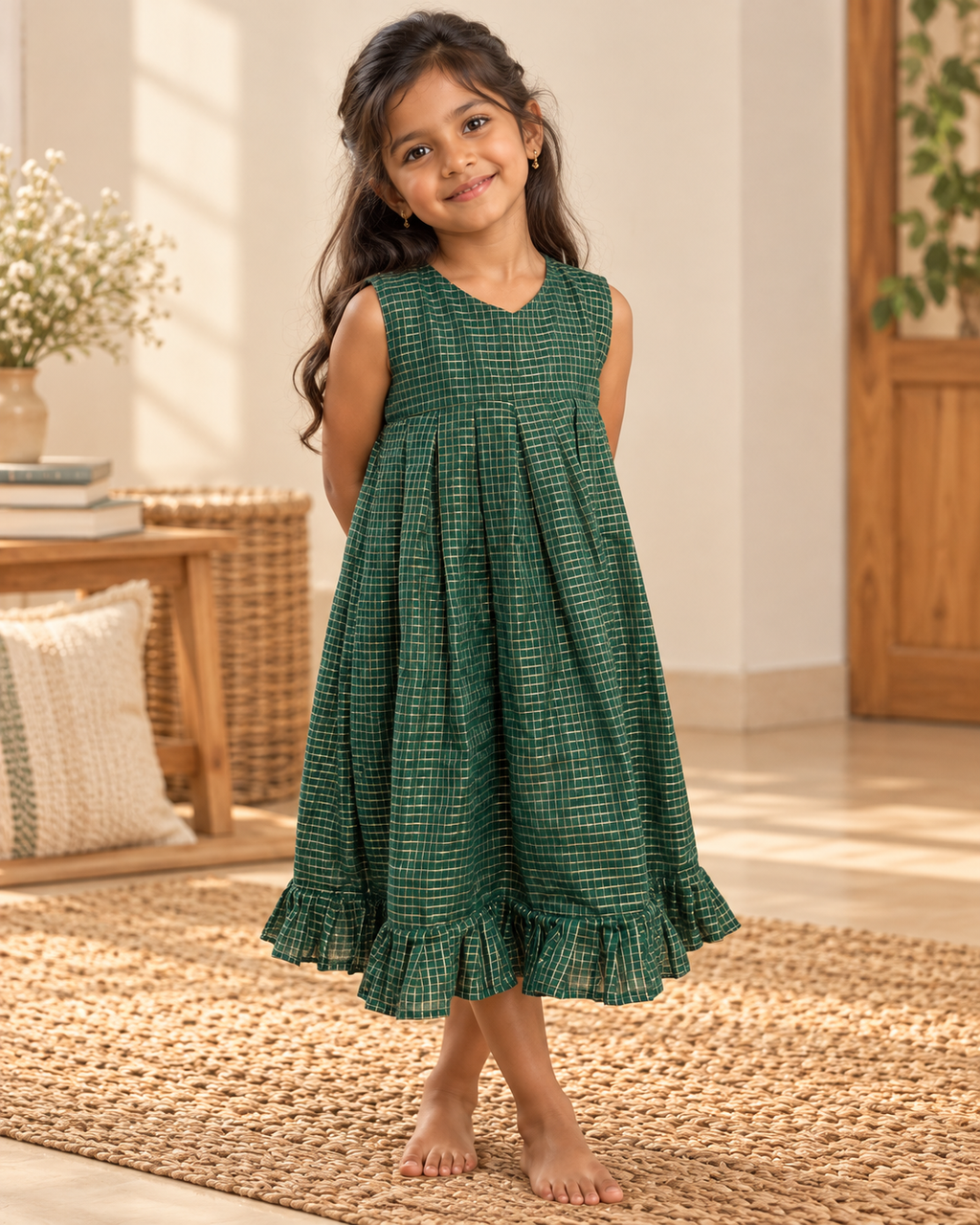 Little Emerald Check Pleats Dress