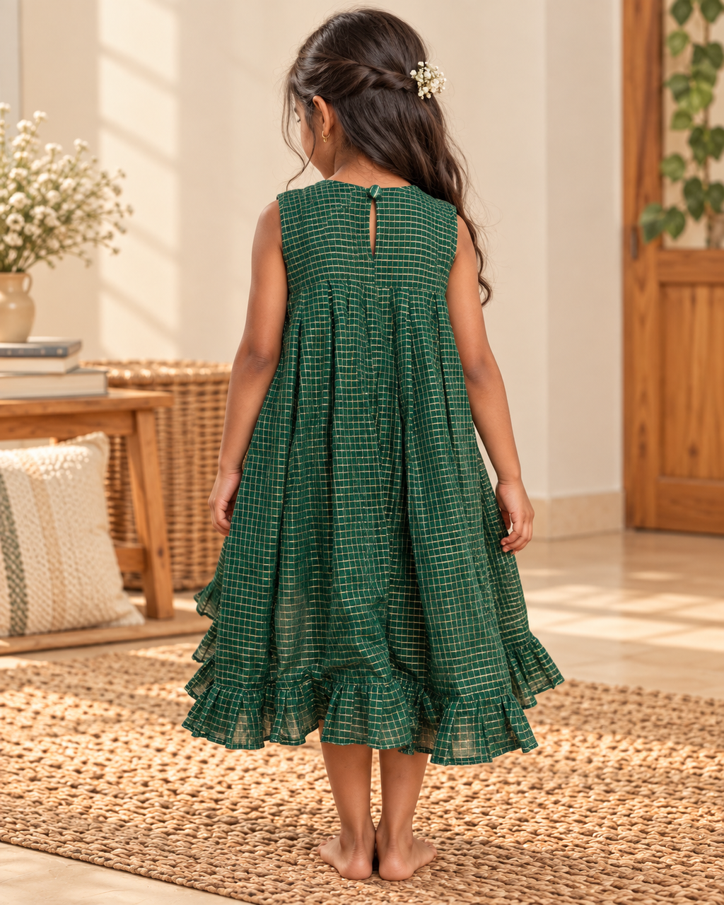 Little Emerald Check Pleats Dress