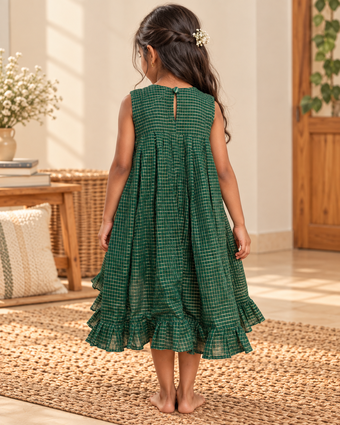 Little Emerald Check Pleats Dress