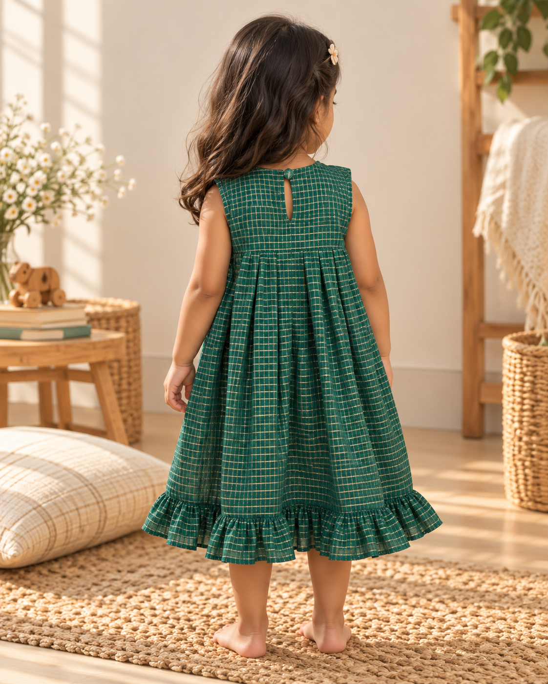 Little Emerald Check Pleats Dress