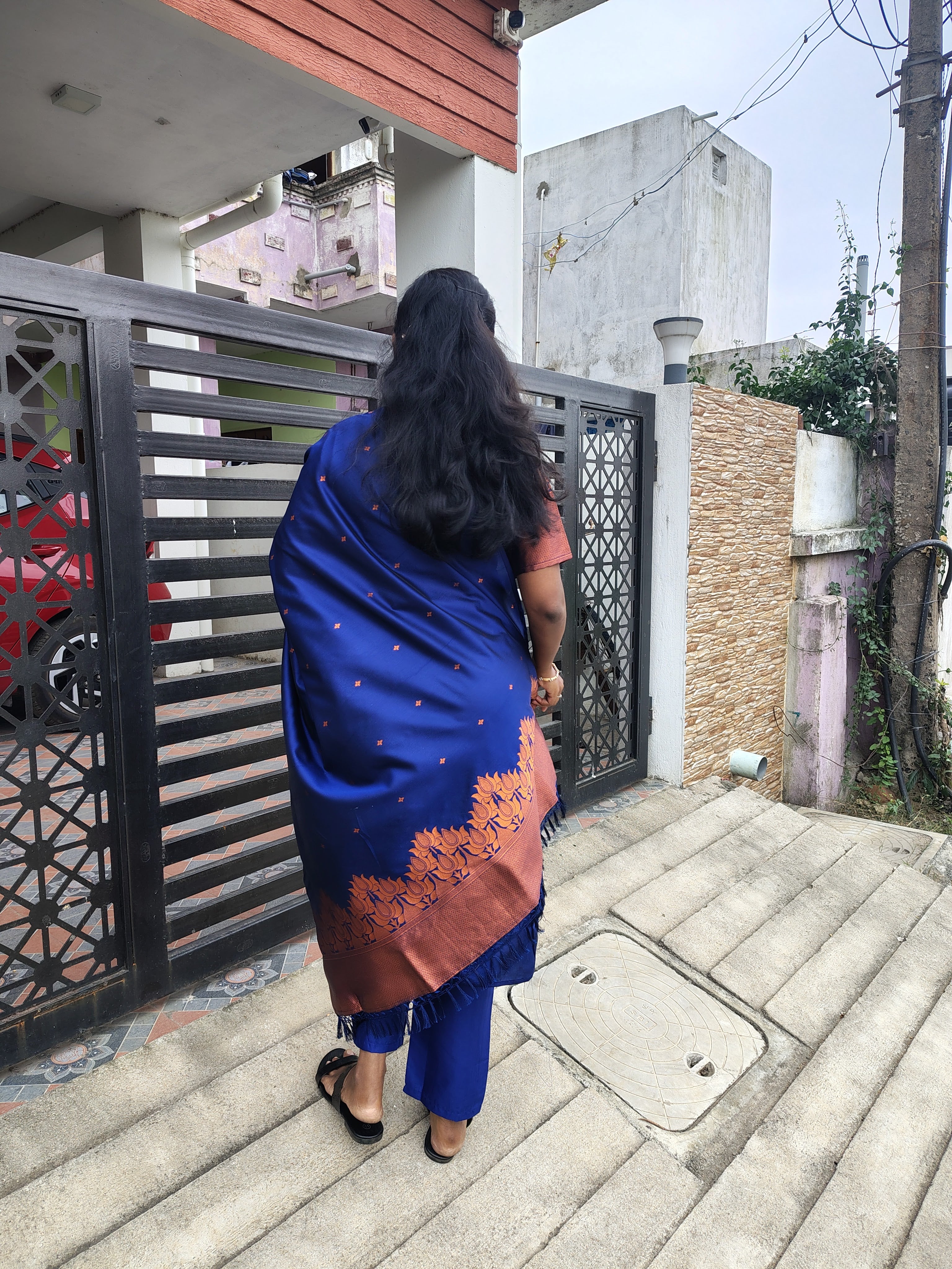 Navy Blue Silk Blended 3 Piece Suit Set