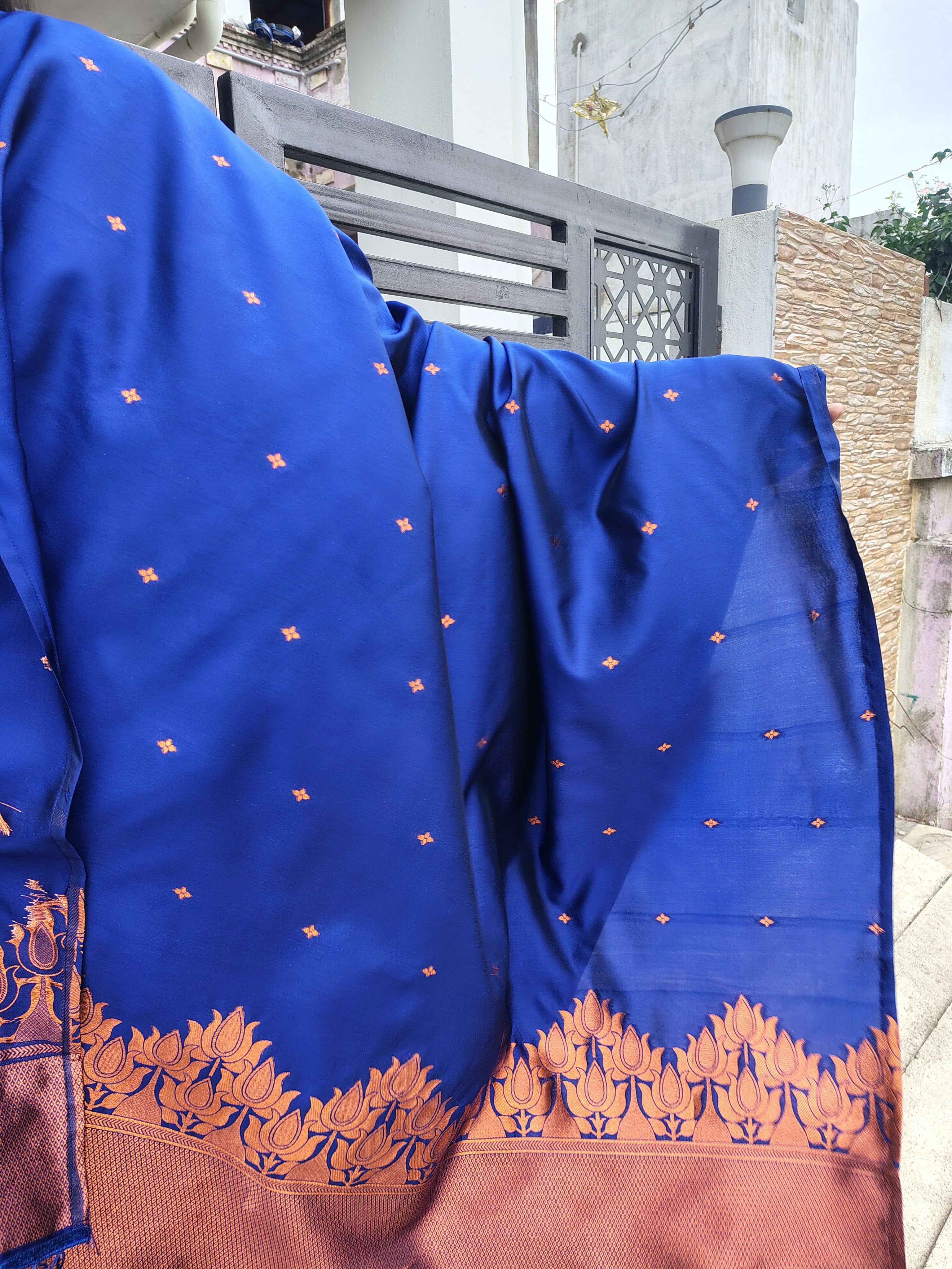 Navy Blue Silk Blended 3 Piece Suit Set