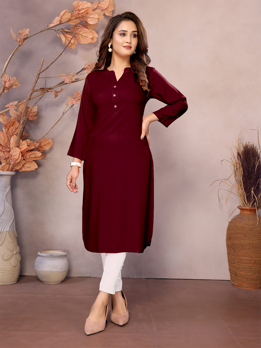 Maroon Long Kurti - 100% Pure Natural Viscose