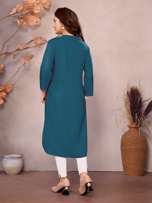 Teal Long Kurti - 100% Pure Natural Viscose