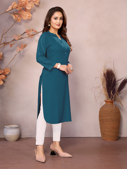 Teal Long Kurti - 100% Pure Natural Viscose
