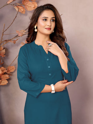 Teal Long Kurti - 100% Pure Natural Viscose