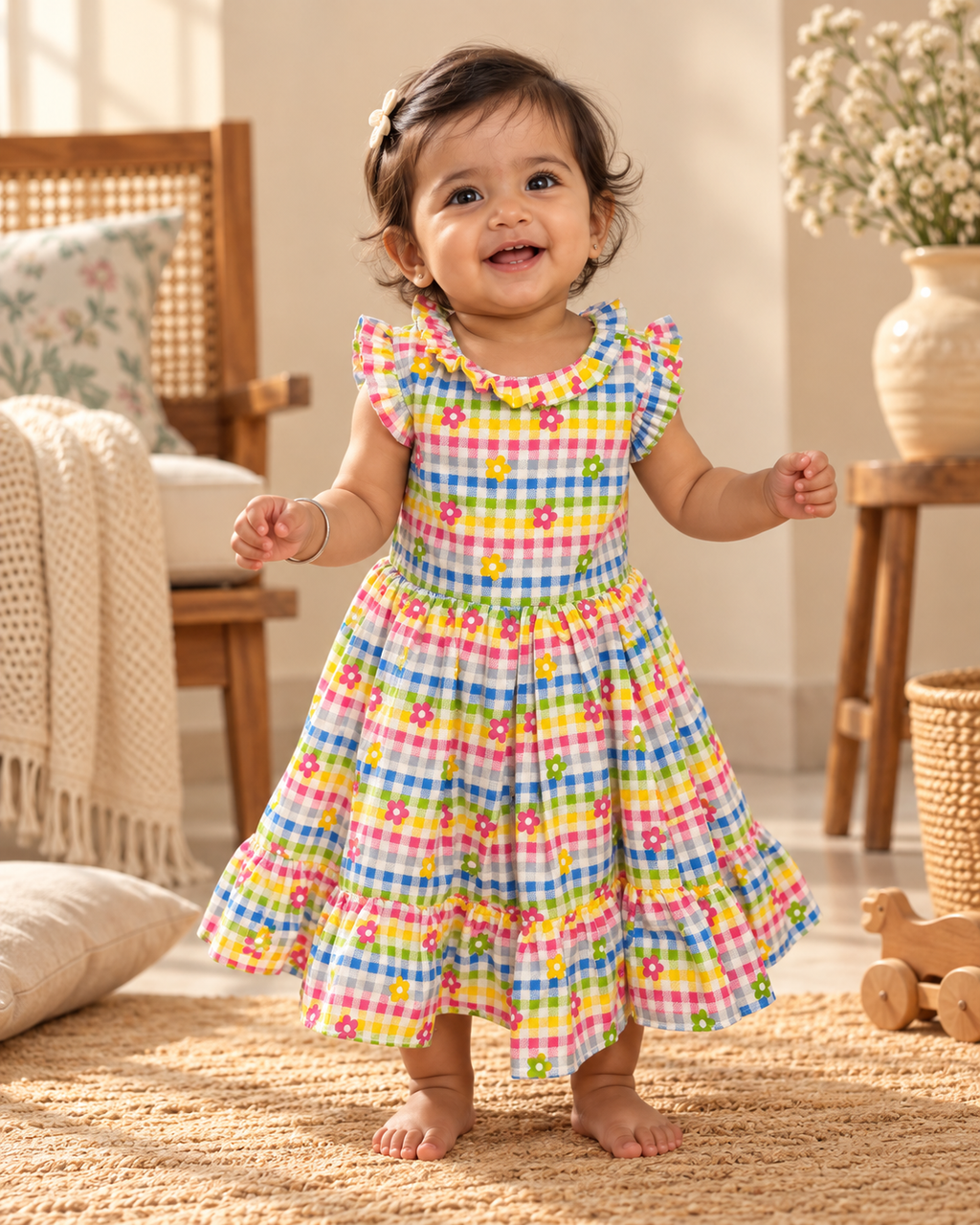 Little Rainbow Garden Gingham Dress