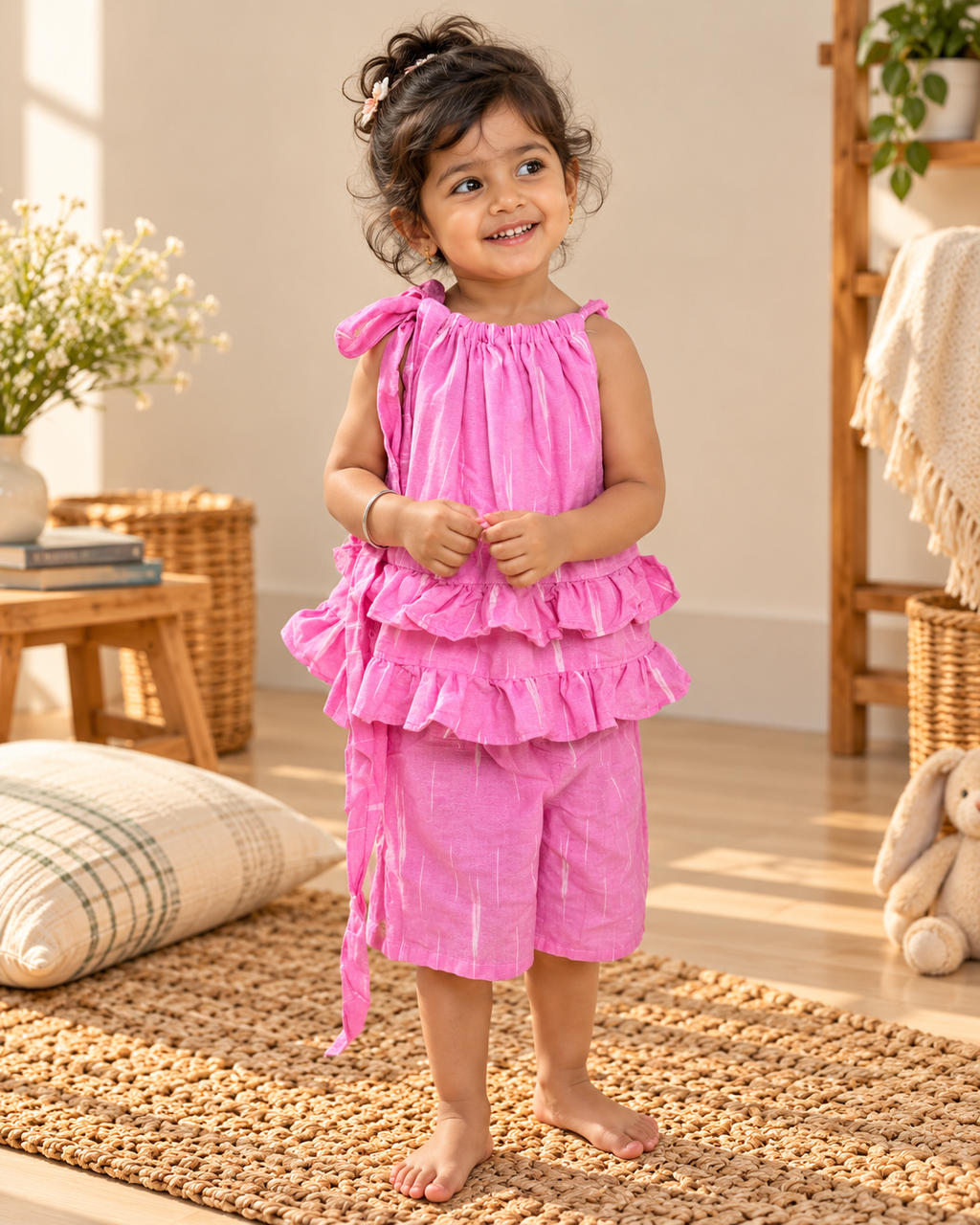 Little Pink Ruffle Tie-Up Dress