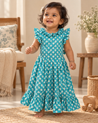 Little Teal Floral Ruffle Dress