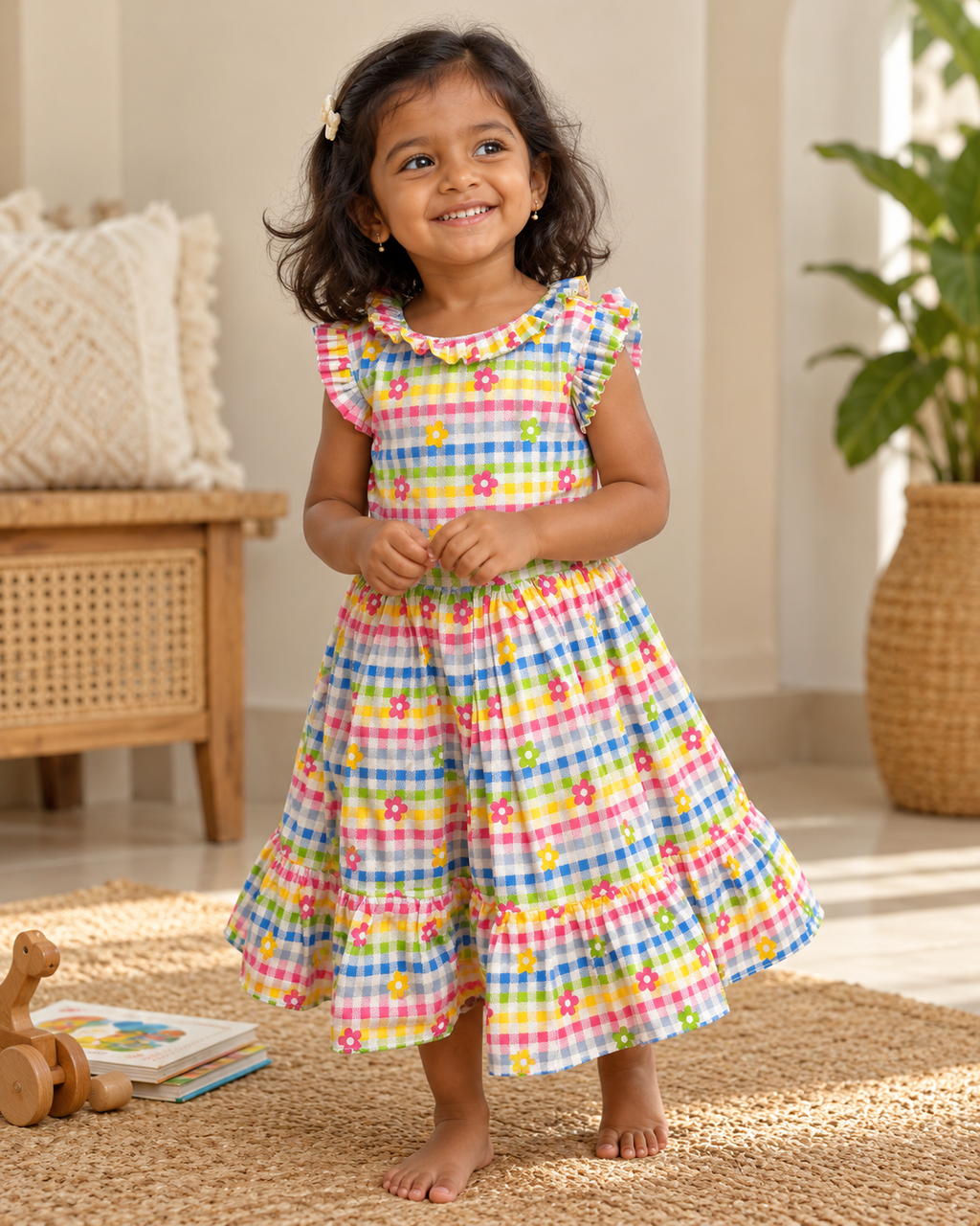 Little Rainbow Garden Gingham Dress