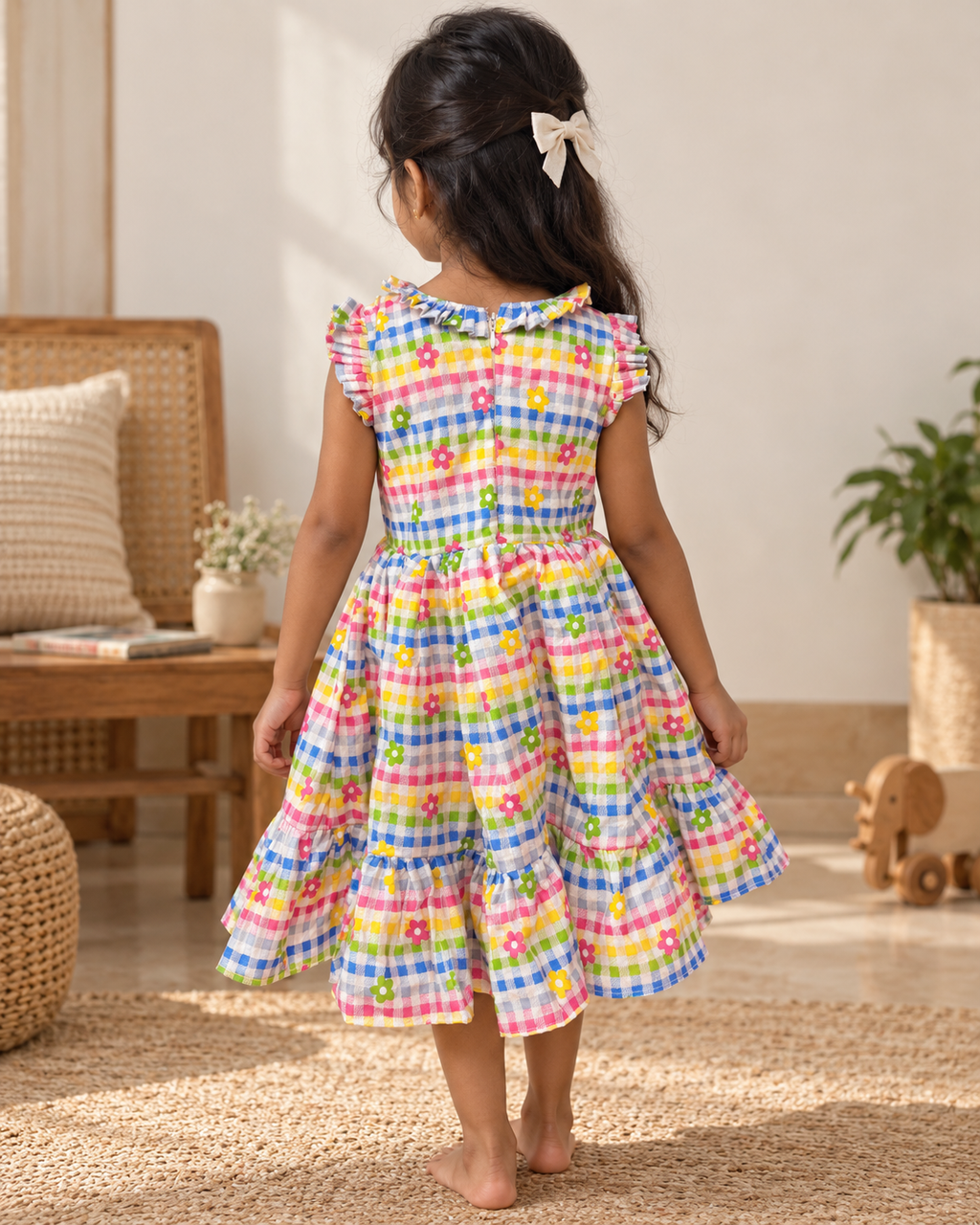 Little Rainbow Garden Gingham Dress