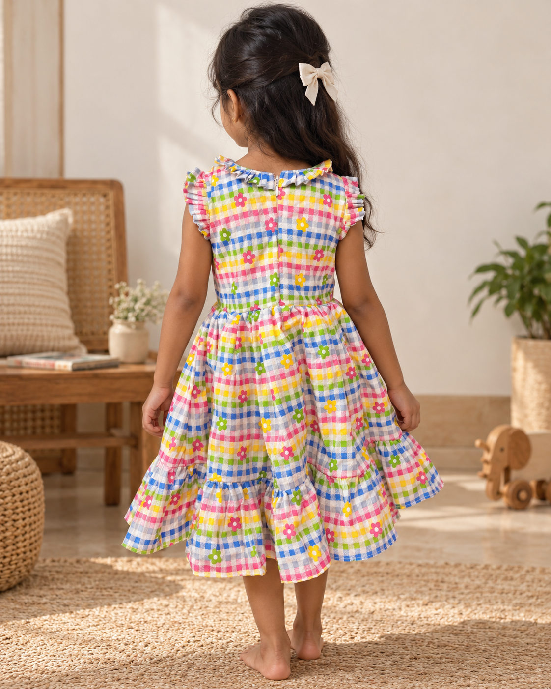 Little Rainbow Garden Gingham Dress