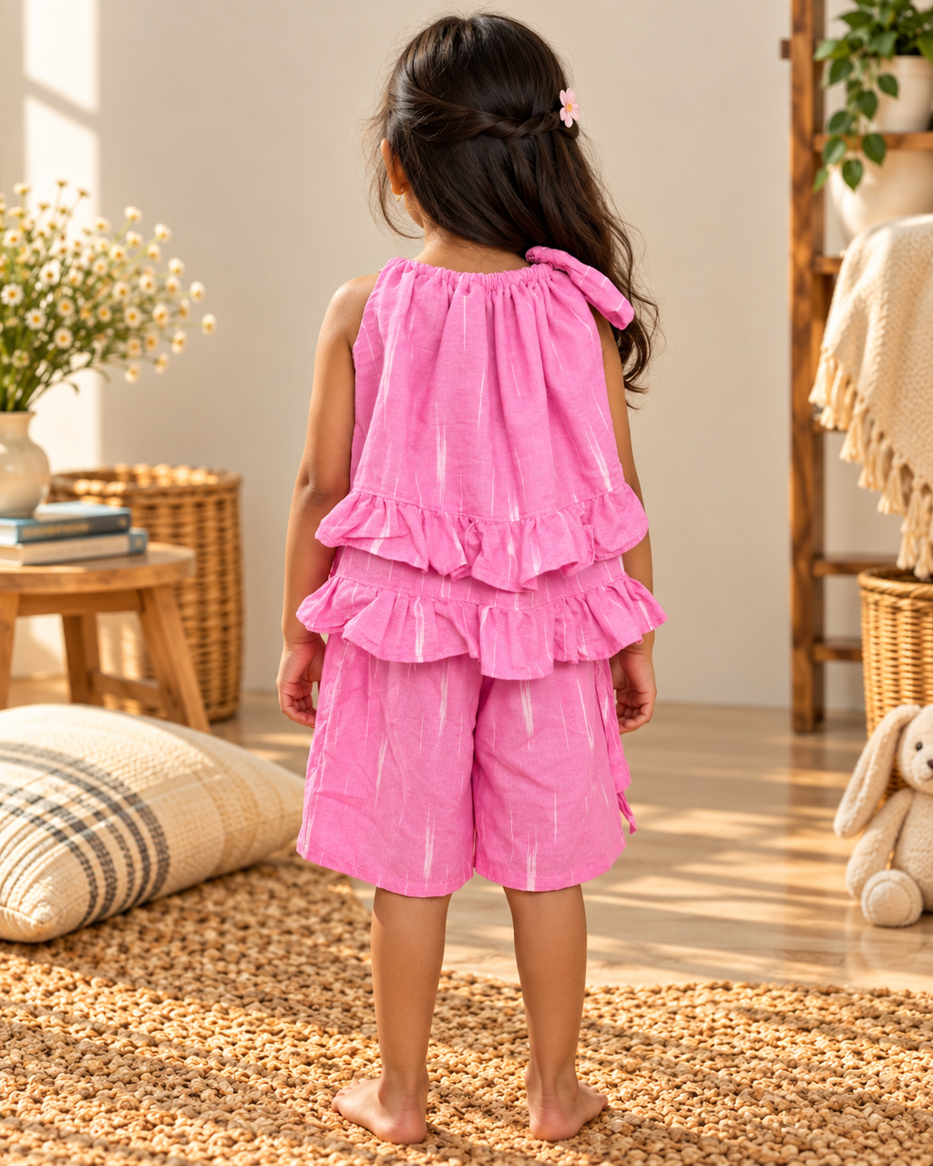 Little Pink Ruffle Tie-Up Dress