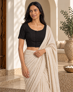 Classic Black Short Sleeve Front Open Traditional Blouse
