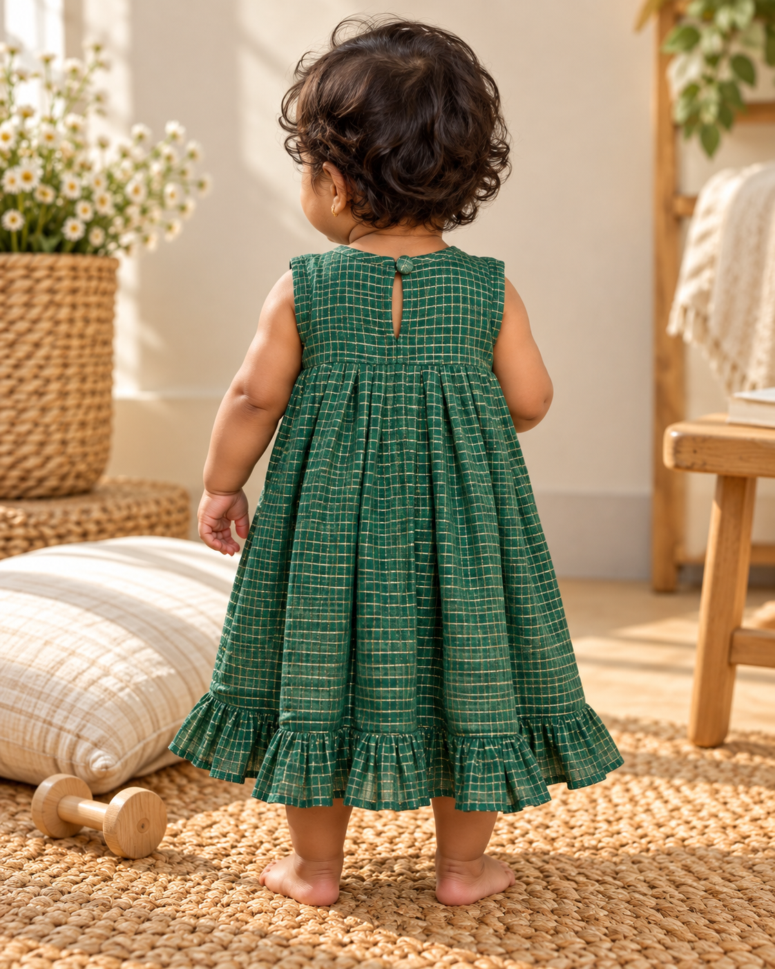 Little Emerald Check Pleats Dress
