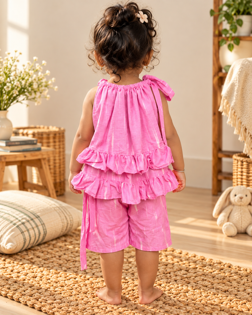 Little Pink Ruffle Tie-Up Dress