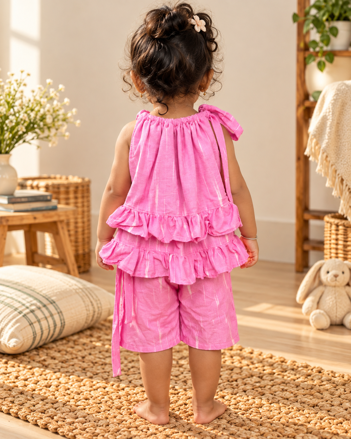 Little Pink Ruffle Tie-Up Dress