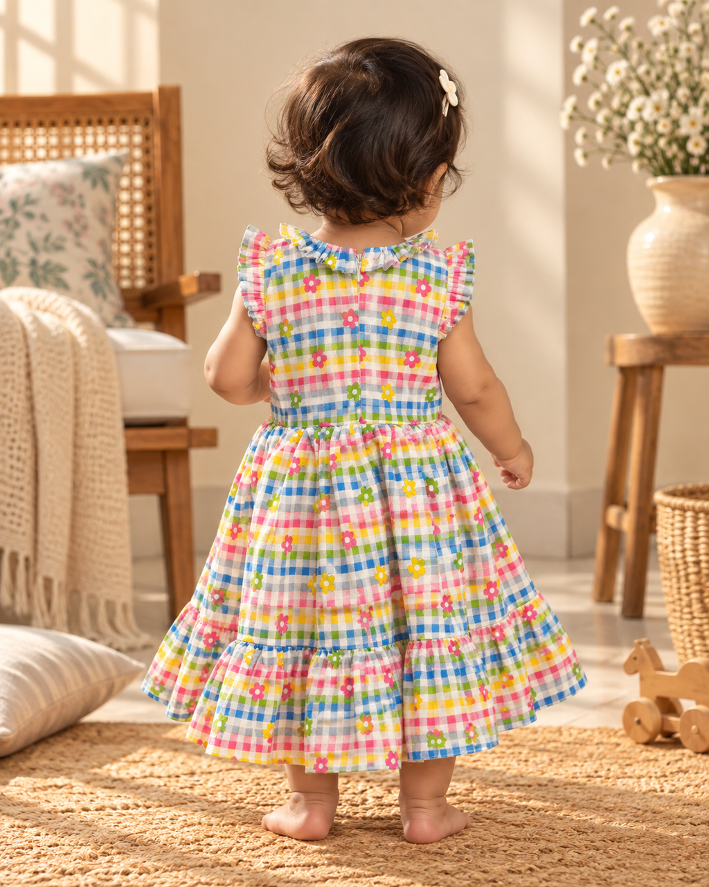 Little Rainbow Garden Gingham Dress