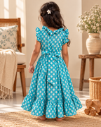Little Teal Floral Ruffle Dress