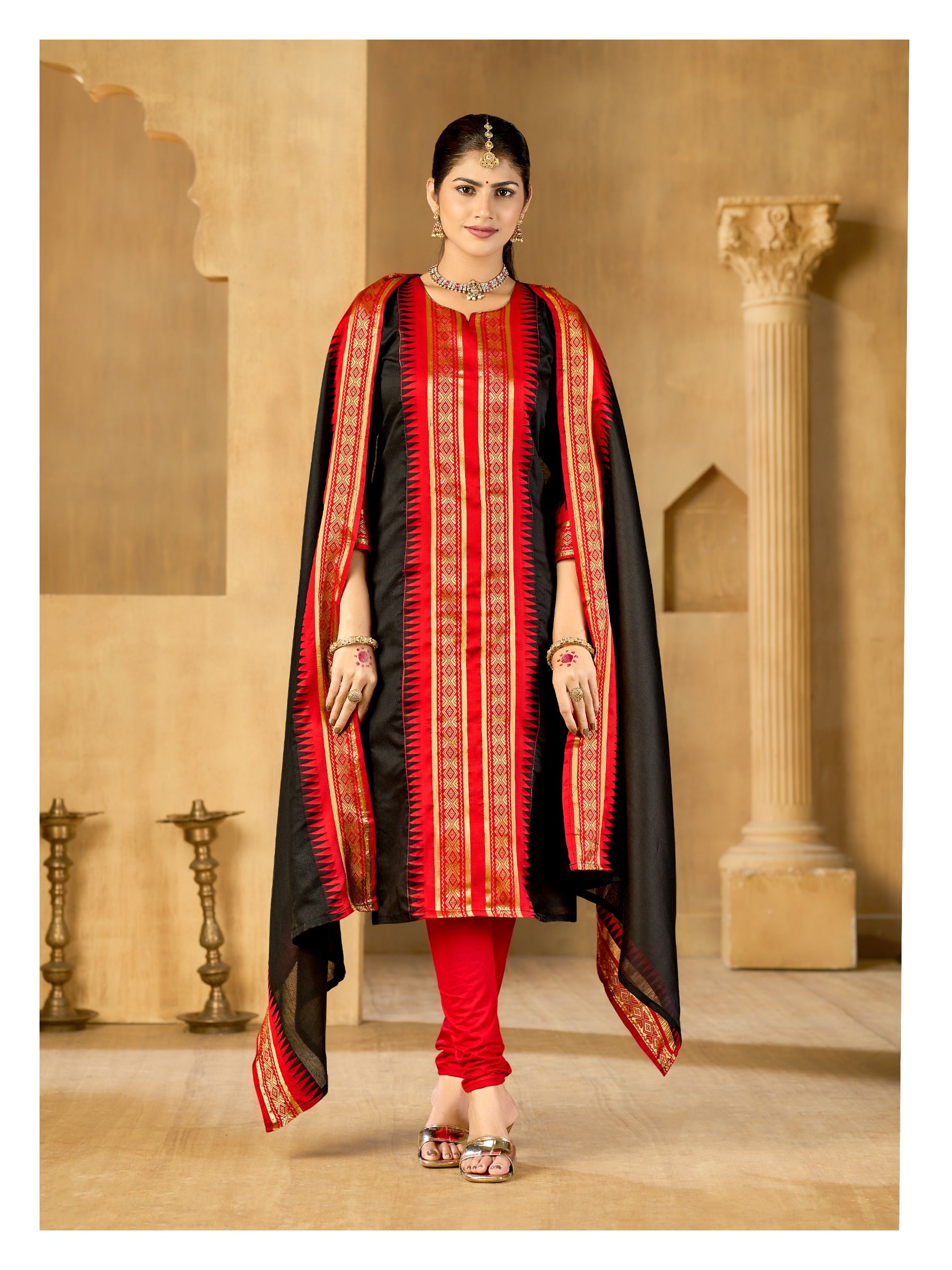 Black Regal Weaves Cotton Kurta with dupatta