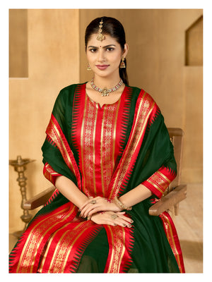 Dark Green Regal Weaves Cotton Kurta with dupatta