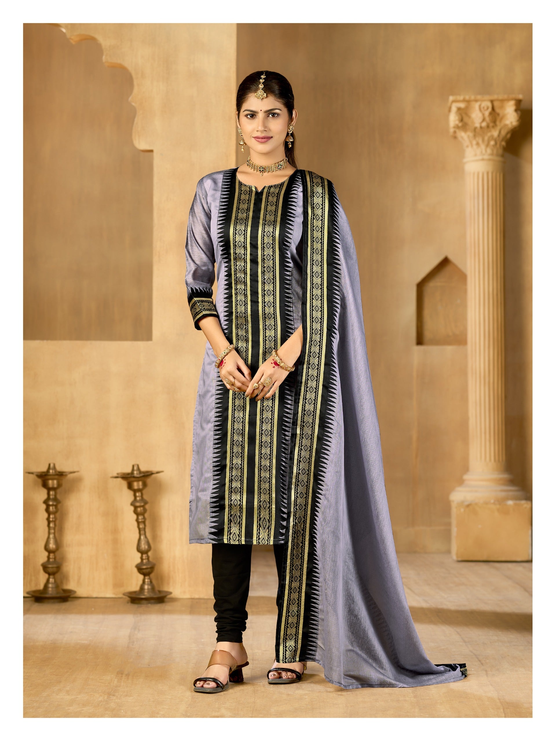 Grey Regal Weaves Cotton Kurta with dupatta