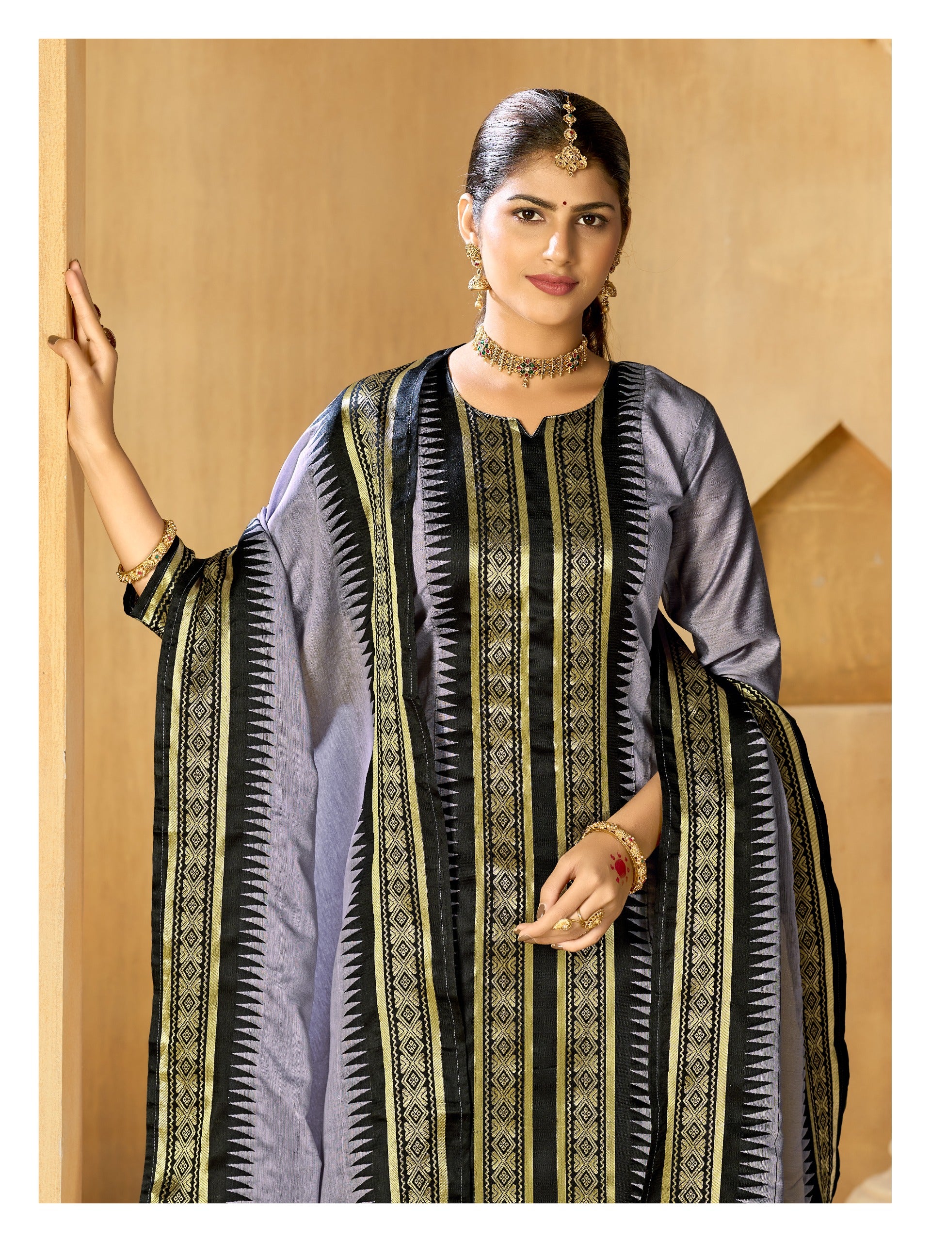 Grey Regal Weaves Cotton Kurta with dupatta