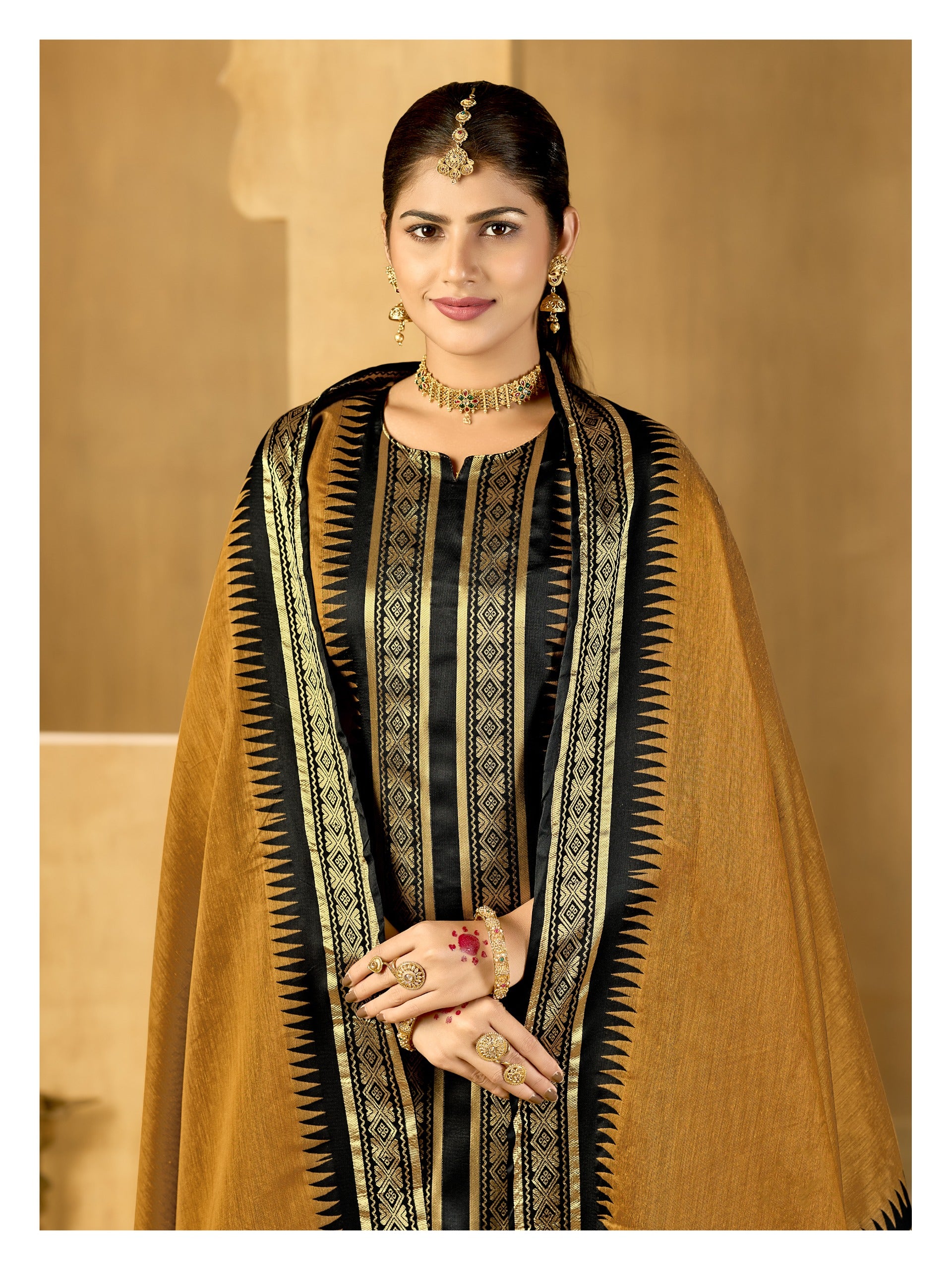 Mustard Regal Weaves Cotton Kurta with dupatta