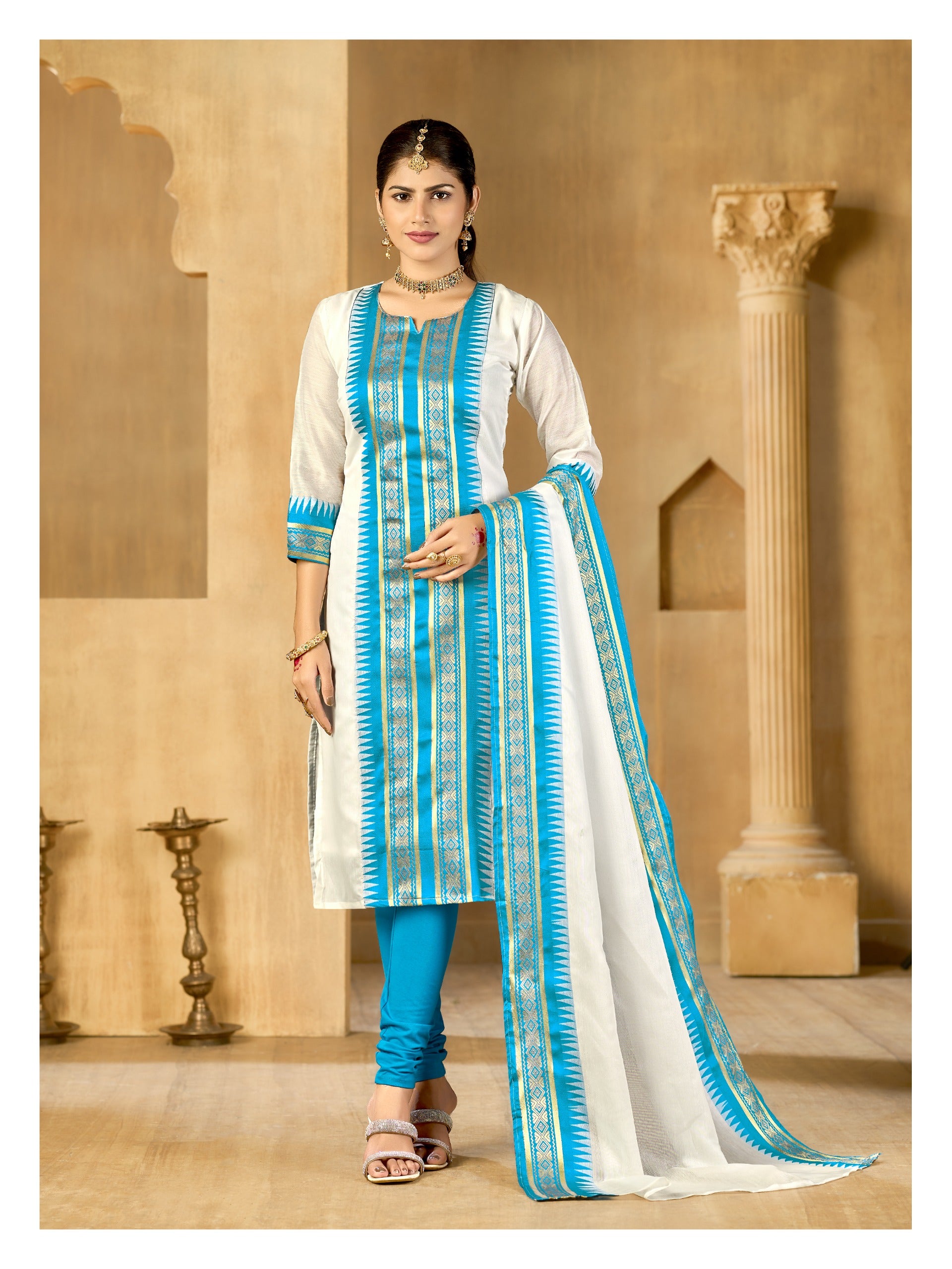 White Regal Weaves Cotton Kurta with dupatta