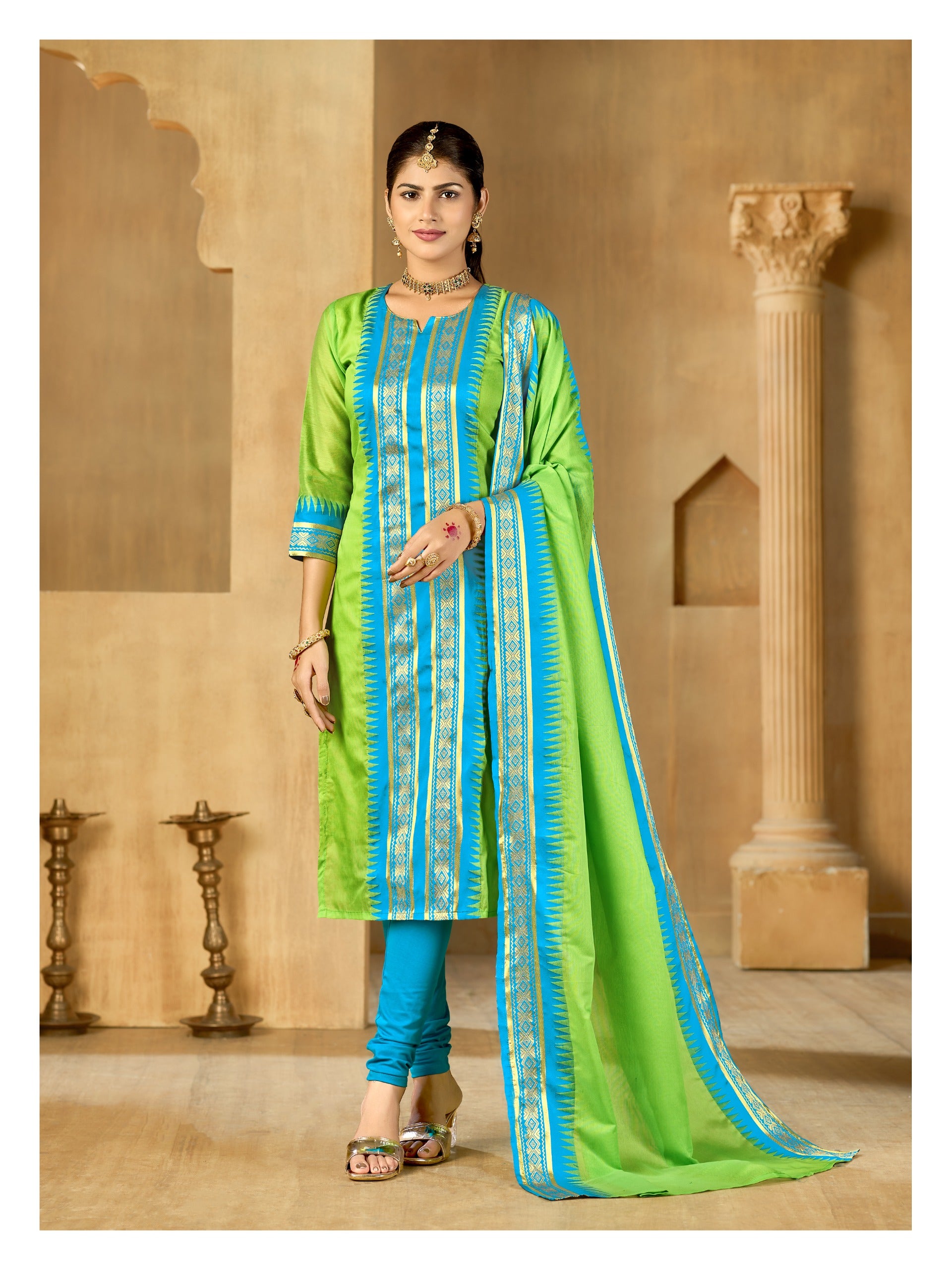 Light Green Regal Weaves Cotton Kurta with dupatta