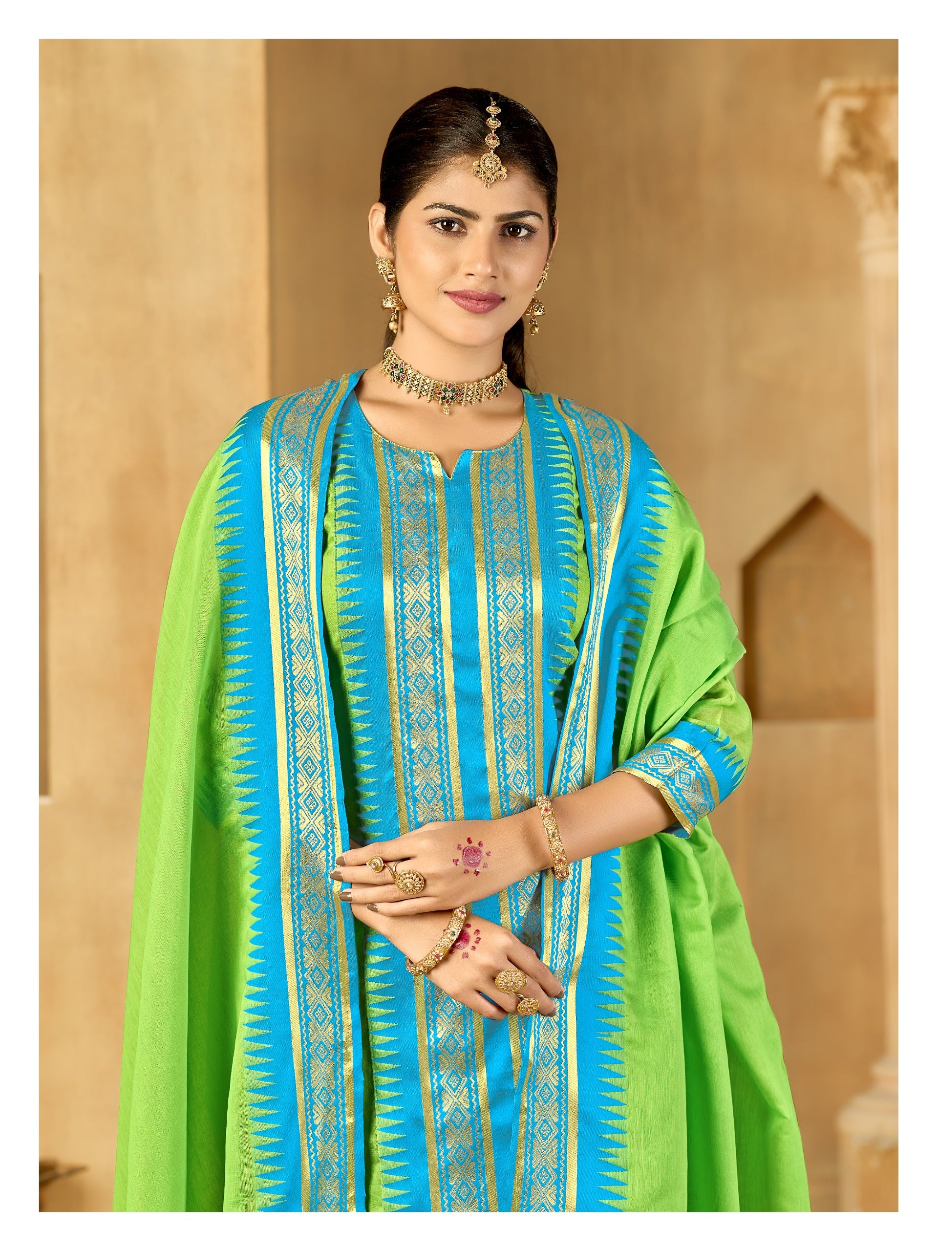 Light Green Regal Weaves Cotton Kurta with dupatta