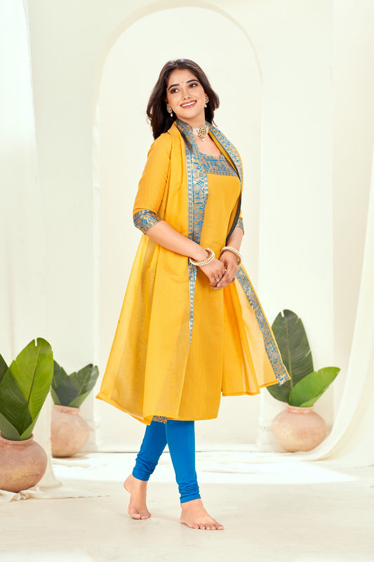 Yellow Ethnic Cotton Kurta with dupatta