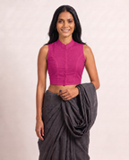 Berry Magenta Sleeveless Front Open Classic Blouse photo 4