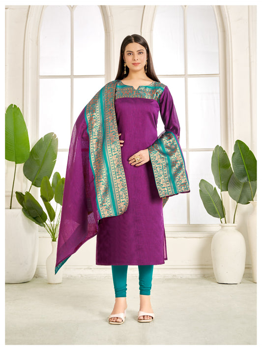 Purple Ethnic Cotton Kurta with dupatta