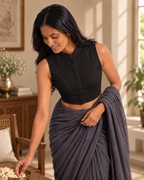 Classic Black Sleeveless Front Open Classic Blouse photo 2