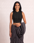 Classic Black Sleeveless Front Open Classic Blouse photo 4