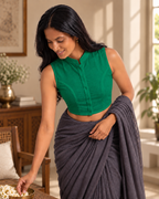 Emerald Green Sleeveless Front Open Classic Blouse photo 2