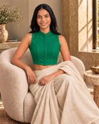Emerald Green Sleeveless Front Open Classic Blouse photo 7