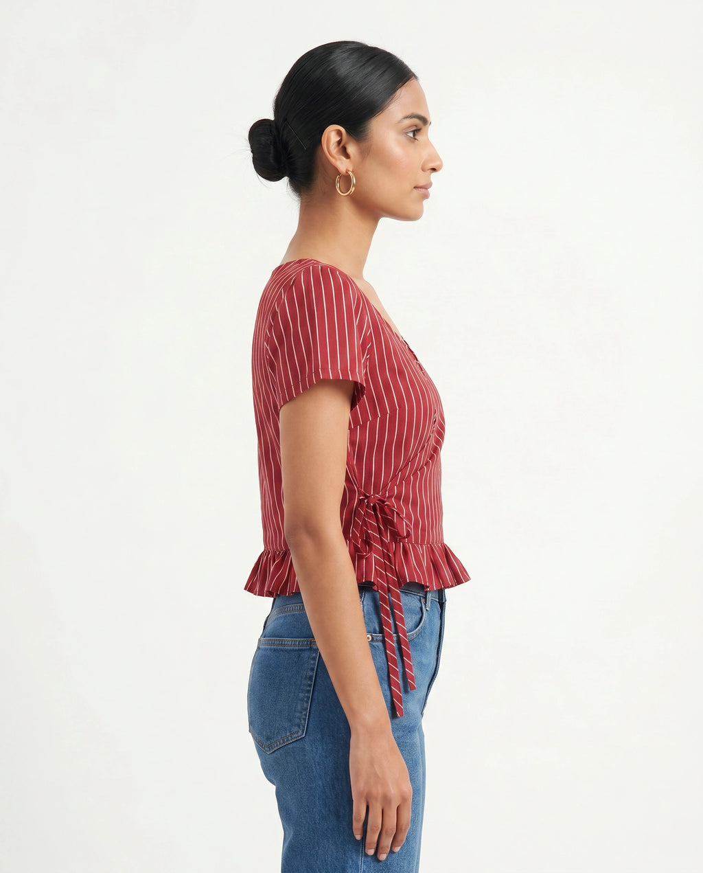 Crimson Pinstripe Wrap Duality Wear Top
