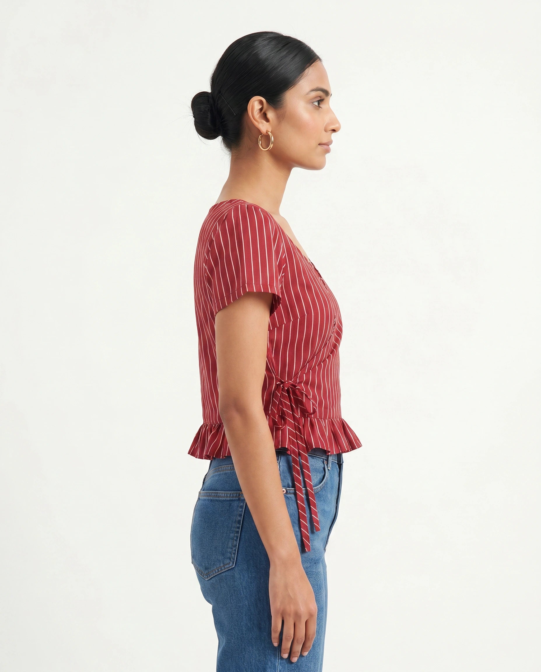 Crimson Pinstripe Wrap Duality Wear Top