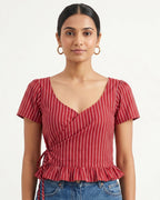 Crimson Pinstripe Wrap Duality Wear Top