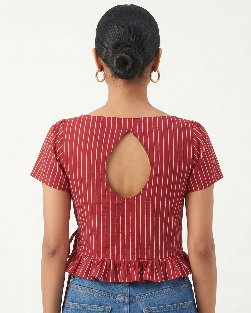 Crimson Pinstripe Wrap Duality Wear Top