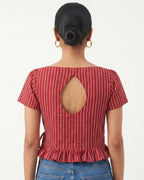 Crimson Pinstripe Wrap Duality Wear Top