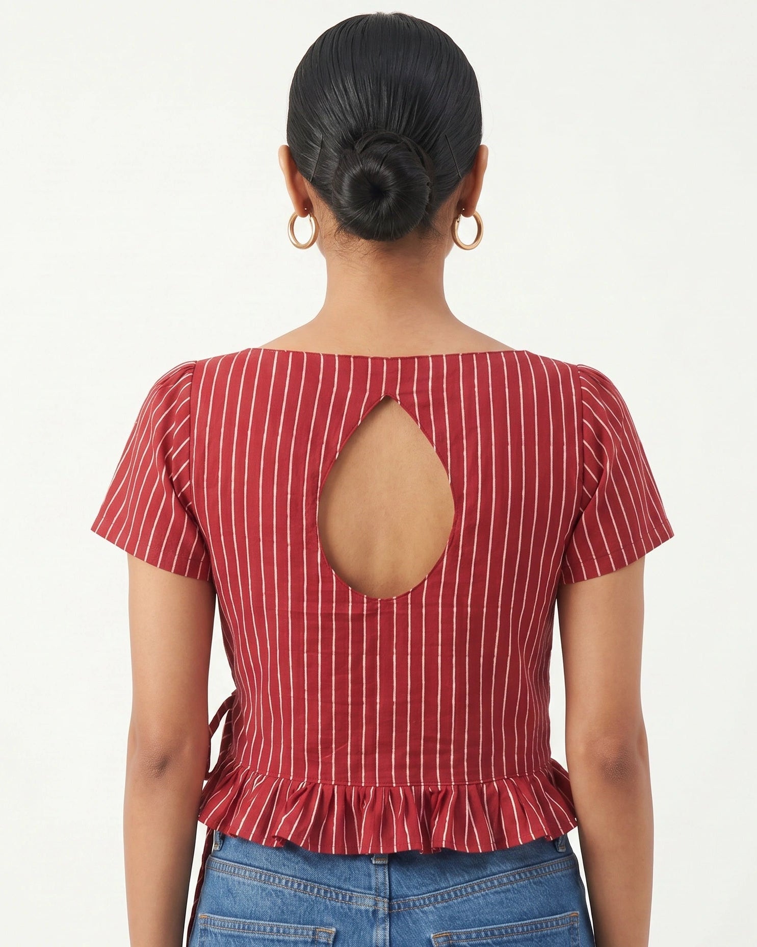 Crimson Pinstripe Wrap Duality Wear Top