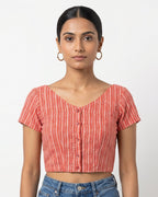Coral Stripe Button-Up Blouse