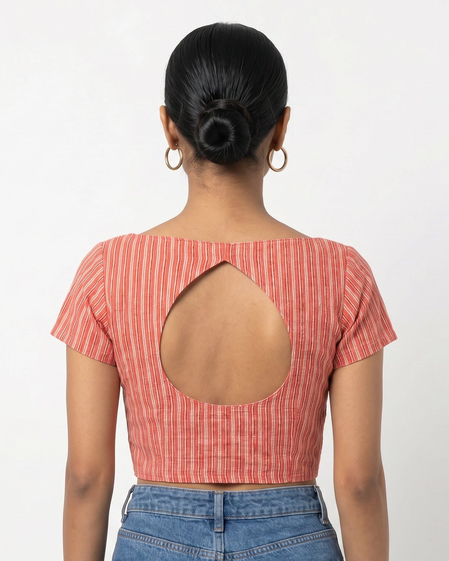 Coral Stripe Button-Up Blouse