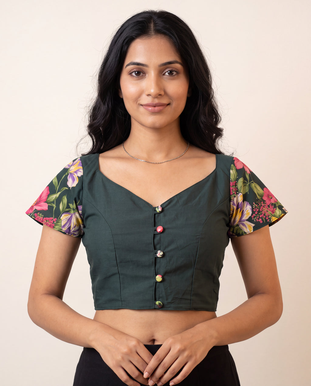 Midnight Garden Button-Up Blouse