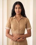 Sandstone Elegance Button-Up Blouse