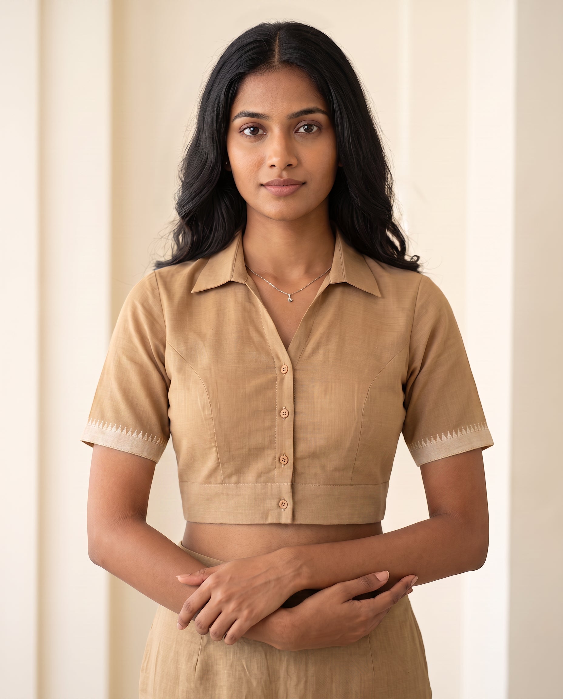 Sandstone Elegance Button-Up Blouse