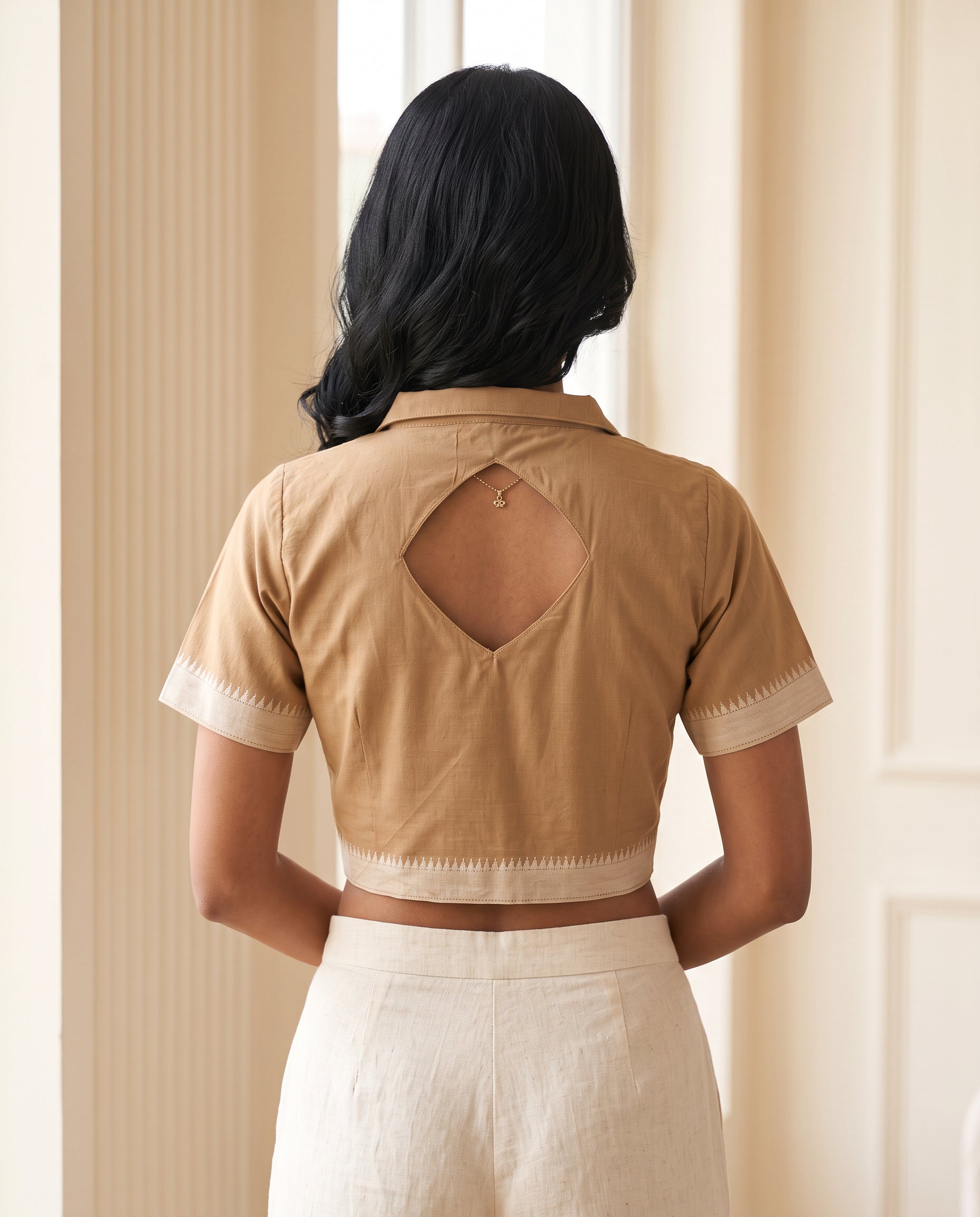 Sandstone Elegance Duality Button-Up Blouse